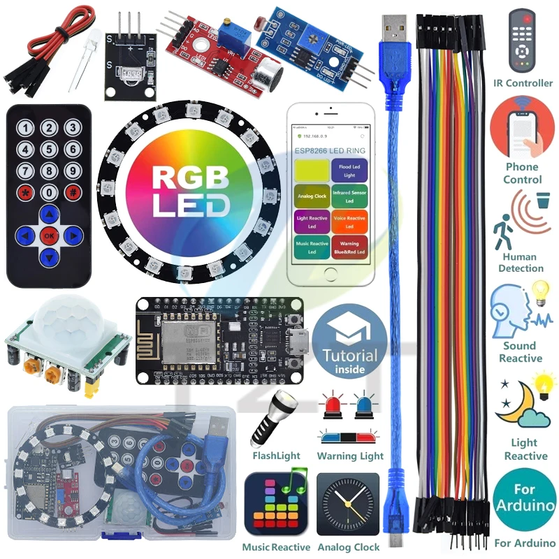 Стартовый комплект для комплекта Arduino ESP8266 светодиодная кольцевая лента RGB 24 бита