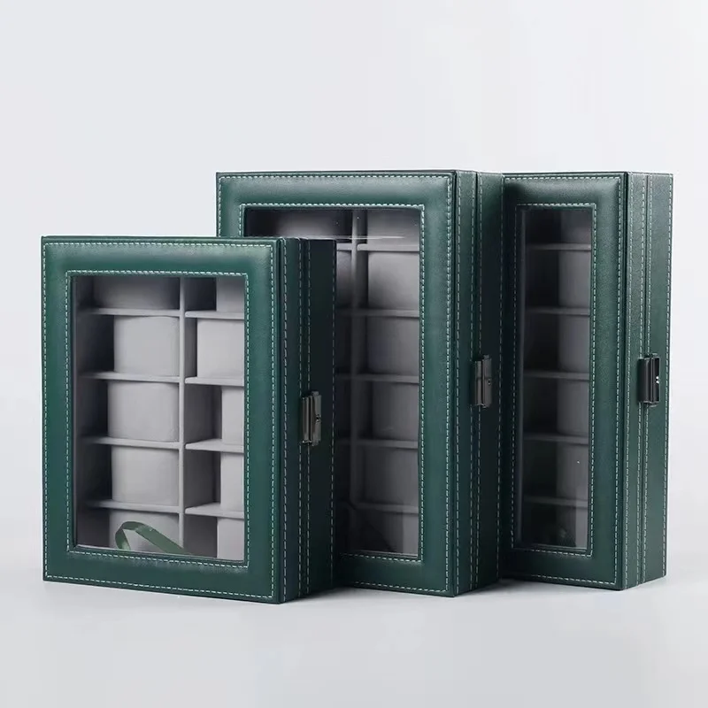 Factory Wholesale PU Leather Green 61012-Bit Watch Box Jewelry Storage Display Sales Box Spot