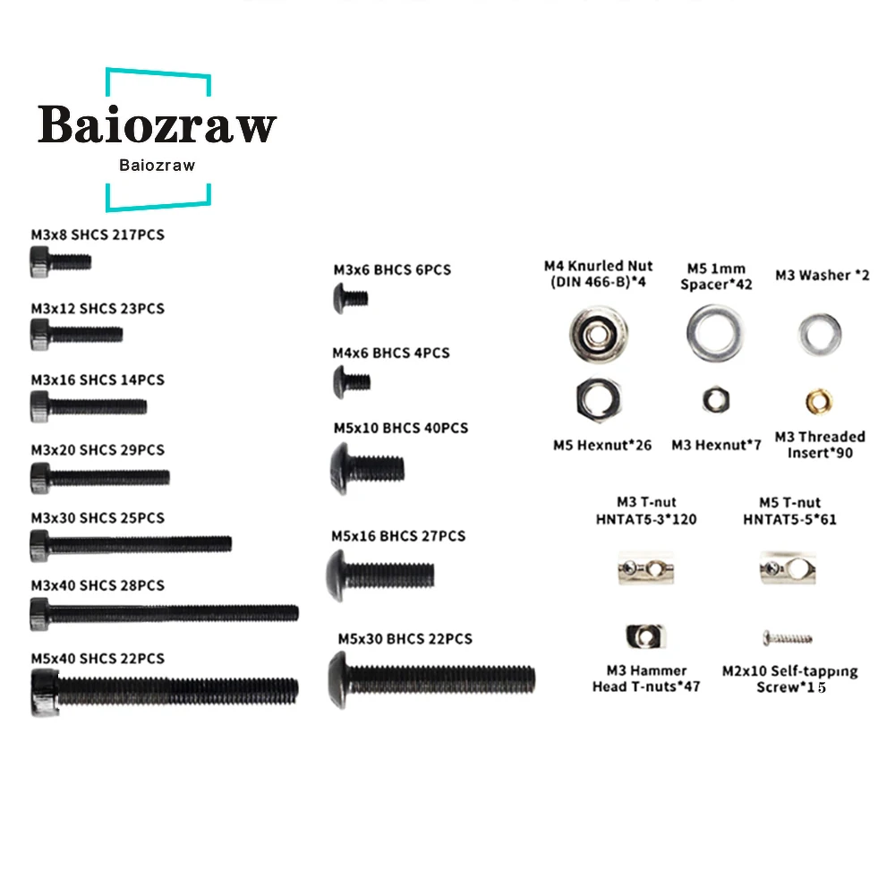 Baiozraw V2.4 R2 3D Printer Screws Full Kit DIY Project Fasteners Nuts For Voron 2.4 Parts on. -> Винты полного комплекта DIY-проекта 3D-принтера Baiozraw V2.4 R2 с гайками для деталей Voron 2.4.