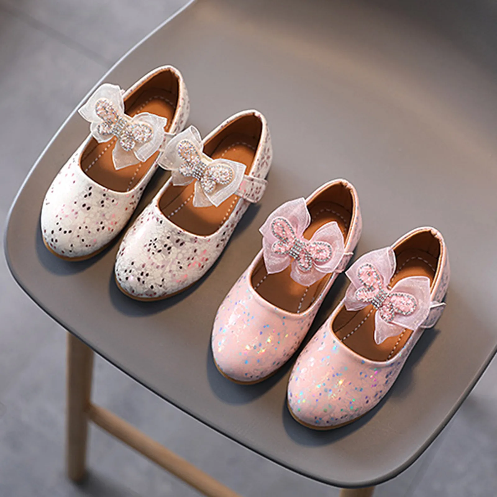 

2022 Baby Shoes Children Kids Baby Girls Crystal Butterfly-Knot Princess Shoes Single Shoes High Heels Dancing Shoes New cute