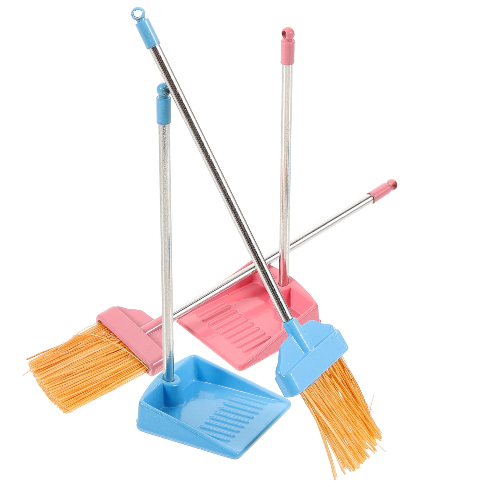 

2 Sets Small House Decor Dustpan Broom Figurines Simulation Brooms Miniature Cleaning Tool Playhouse Furniture Model Props