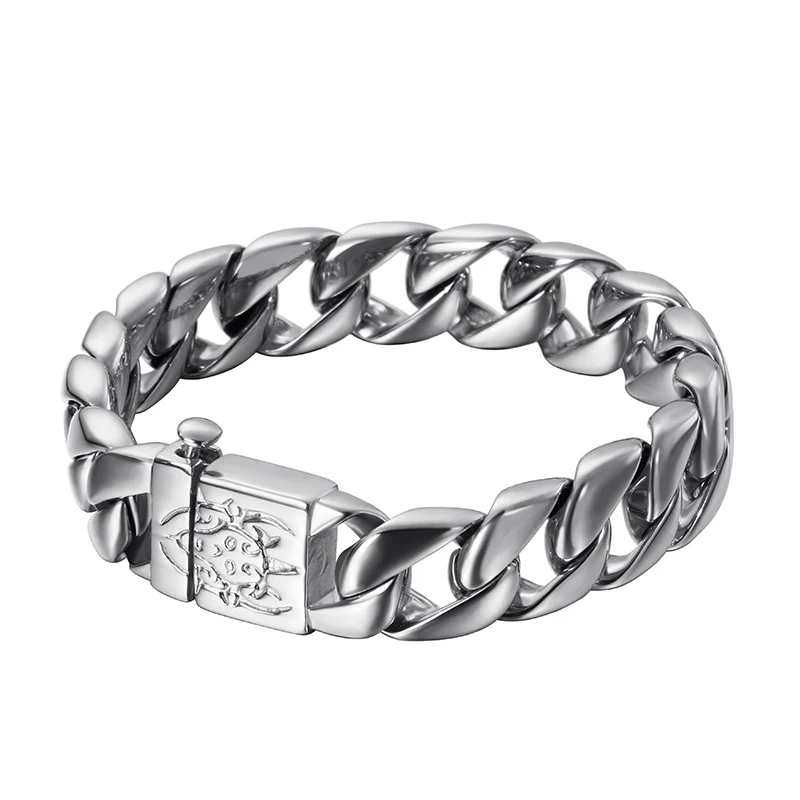 

15mm Thick Punk Black Stainless Steel Men Curb Cuban Chain Bracelet Hiphop Male Shiny Bike Biker Skull Bracelets Bangle Jewelry