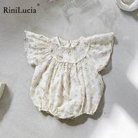 rinilucia 2022 baby spring autumn clothing newborn infant baby girls cotton ruffles short sleeve o neck floral bodysuit jumpsuit