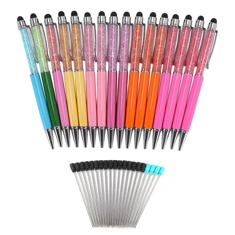

16 Pcs Black Ink Crystal Pens Stylus Diamond Ballpoint Pens for Capacitive Press Screen with 20Pcs Replacement Refills
