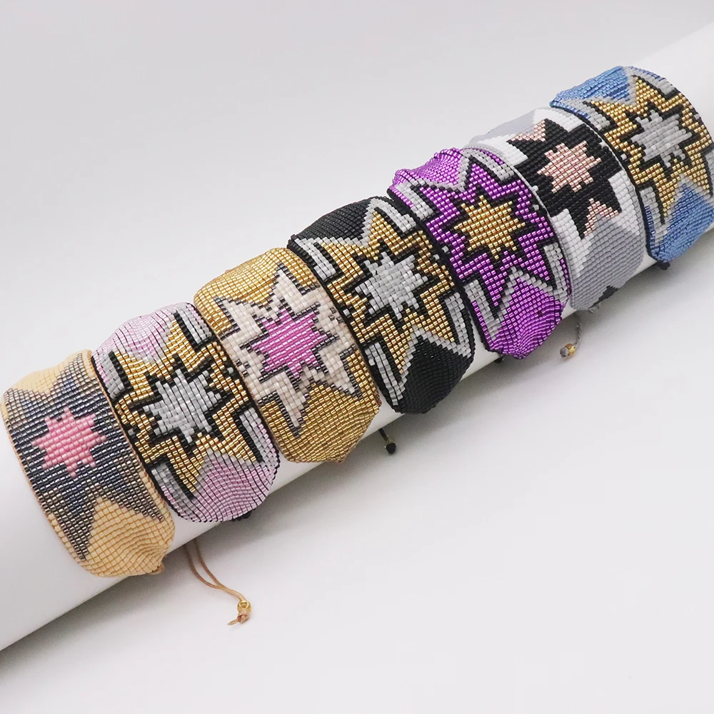 

2022 цветной браслет с узором в виде звезд, браслет Миюки ручной работы с геометрическим рисунком, регулируемый браслет для женщин