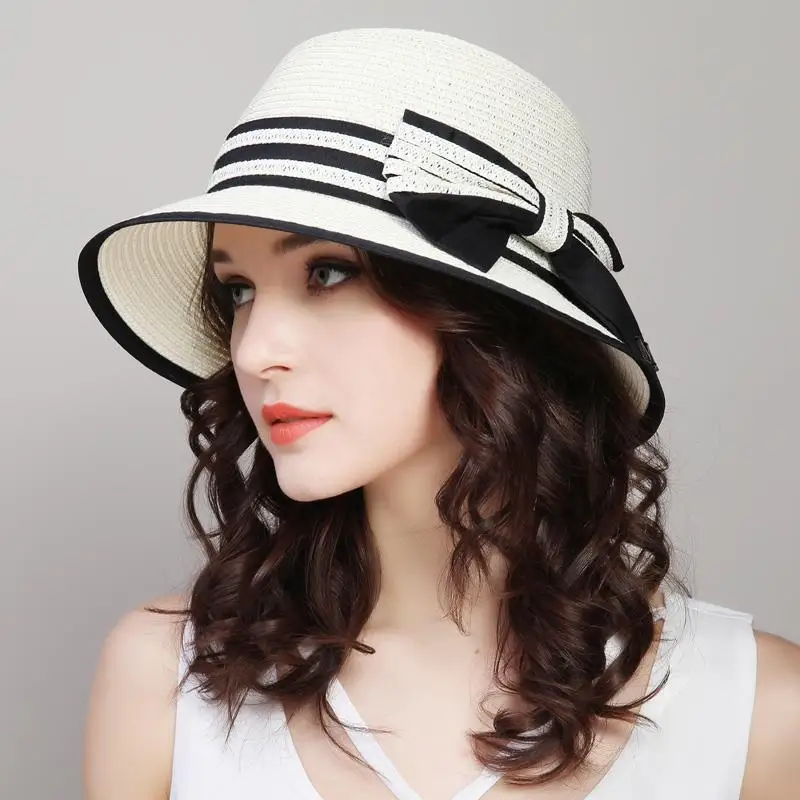 

Шляпа женская Соломенная Складная с широкими полями, солнцезащитный козырек, Пляжная шапка для путешествий и прогулок, повседневная, летняя