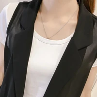 2022 woman new fashion suit vest female short style elastic waist slim elegant office big size tops ladies black waistcoat a93