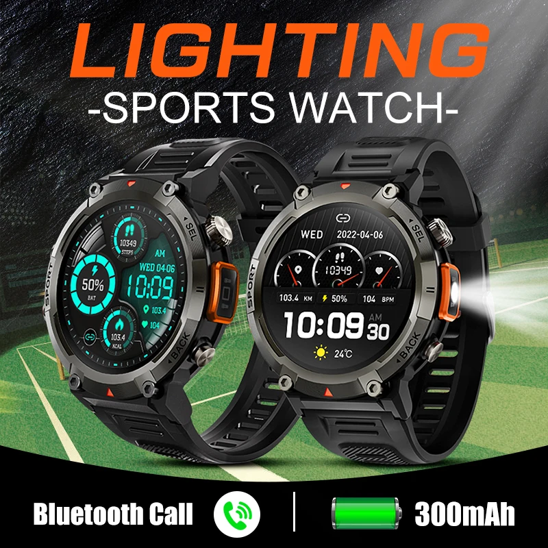 

MIATA Outdoor Smart Watch With Flashlight 2023 New Sports Health Monitoring Heart Rate Blood Pressure Smartwatch Men BT Call