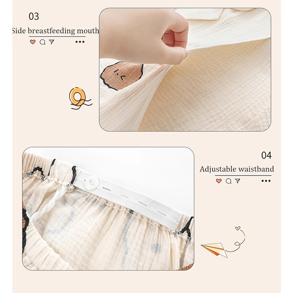 Pregnant Woman Sleepwear 100% Cotton Comfortable Pajamas Sets Plus Size Womens Breastfeeding Clothing Sweet Print Pijama Outfits