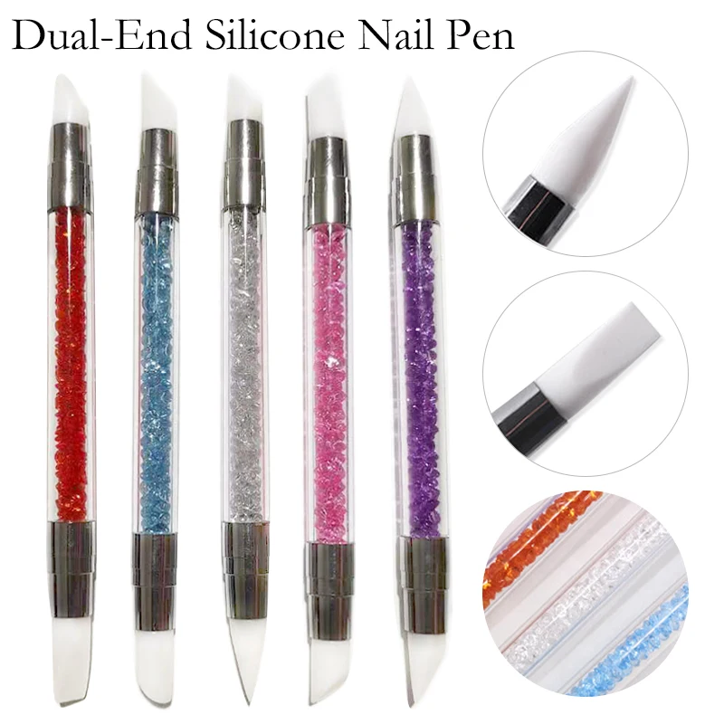 

6 Colors Dual-ended Nail Art Silicone Sculpture Pen 3D Carving DIY Glitter Powder Liquid Manicure Dotting Brush Nail Tips Tool