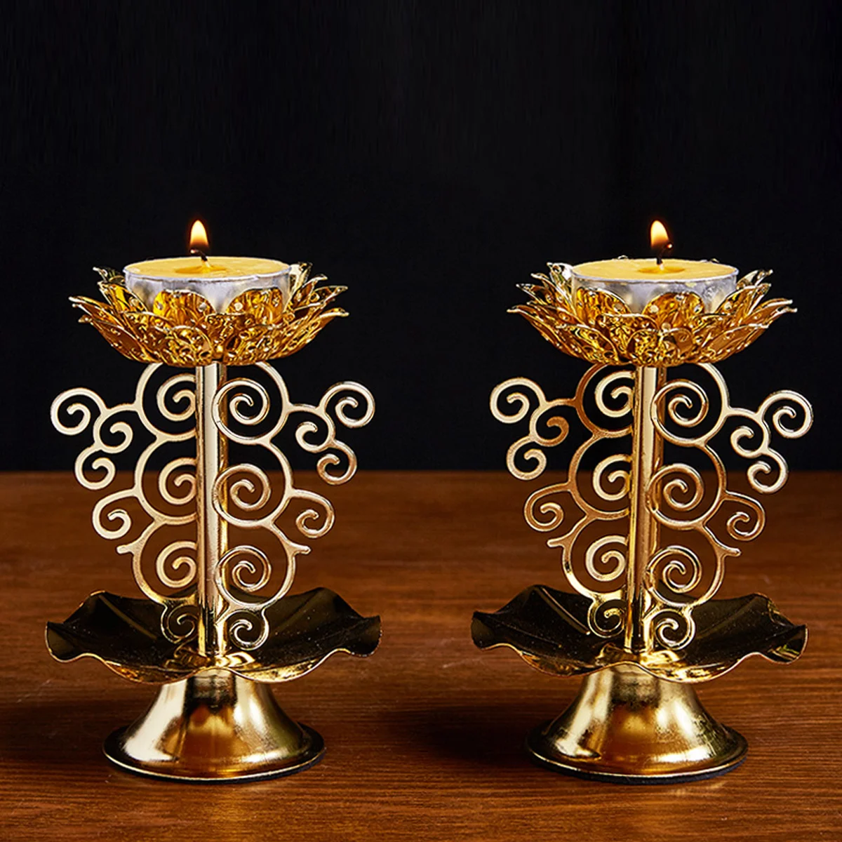 

Holder Lotus Lamp Candlestick Stand Diwali Indian Decor Oil Diya Lantern Holders Gold Tealight Flower Brass Lamps Pooja Crystal