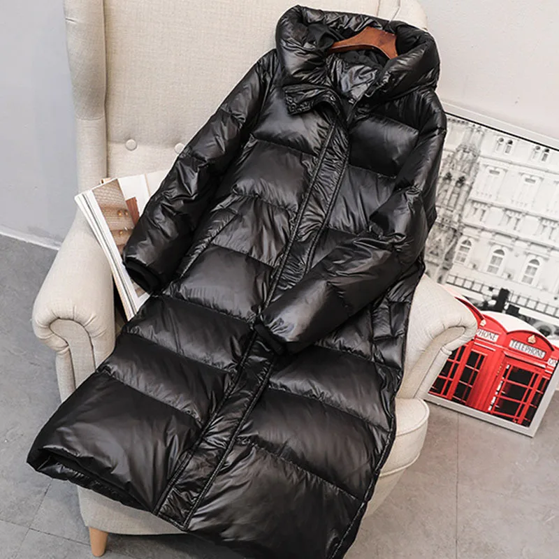 

Bright Face Down Jacket for Women 2022 Medium Long Thick White Duck Down Coat for Women New Outerwear