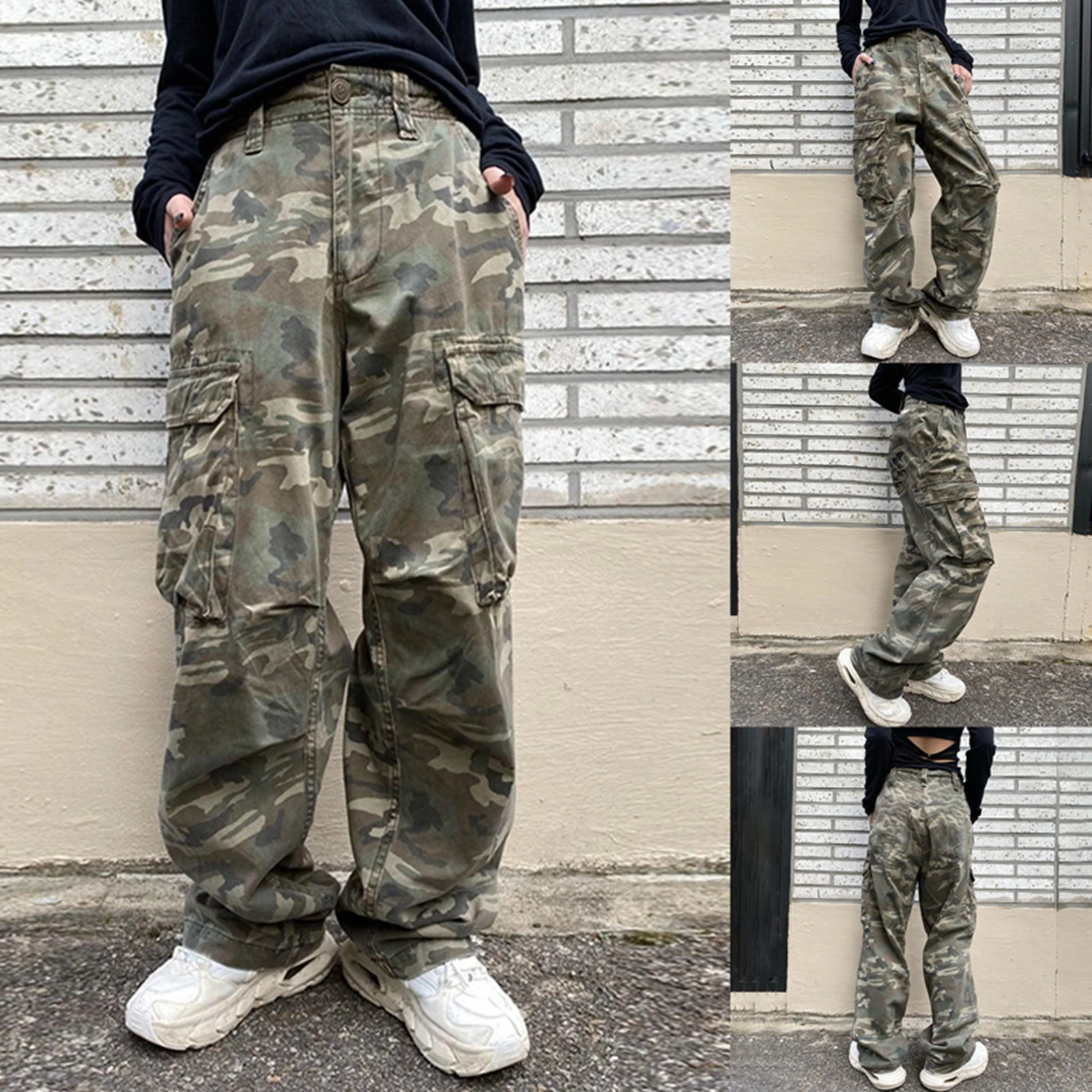 

Autumn Women Loose Cargo Pants, Ladies Leisure Style Camouflage Printing High Waist Long Straight-leg Trousers