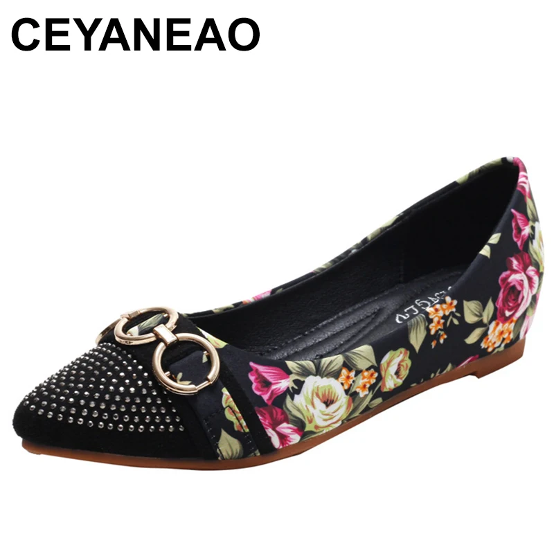 

Flat Shoes Women 2023 Summer Autumn Fashion Soft Casual Shoes Retro Pointed Toe Women Work Shoes Printing Large Size