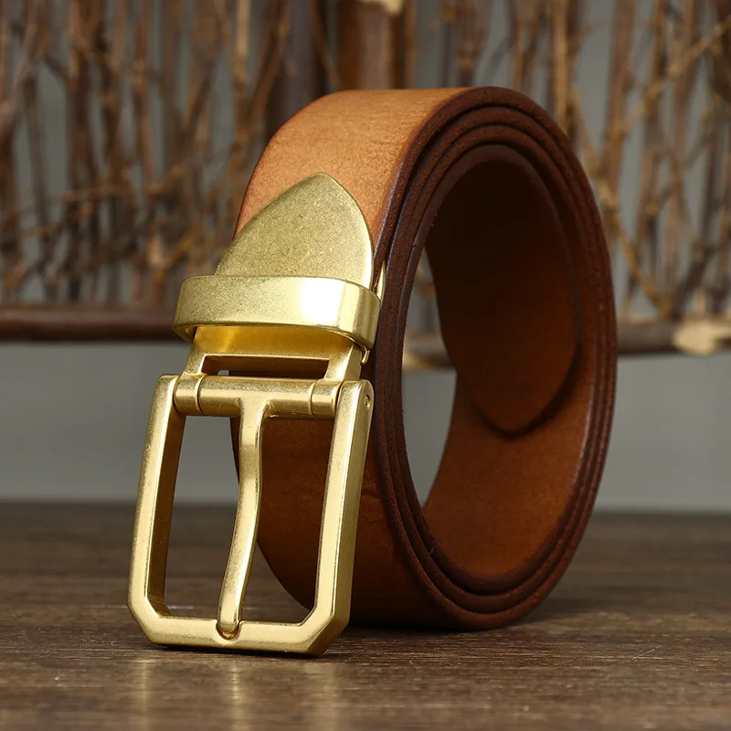 Business Men's High-end Belt Fashion Retro Trend Personalized Pin Buckle Top Layer Cowhide Copper Buckle Jeans Belt