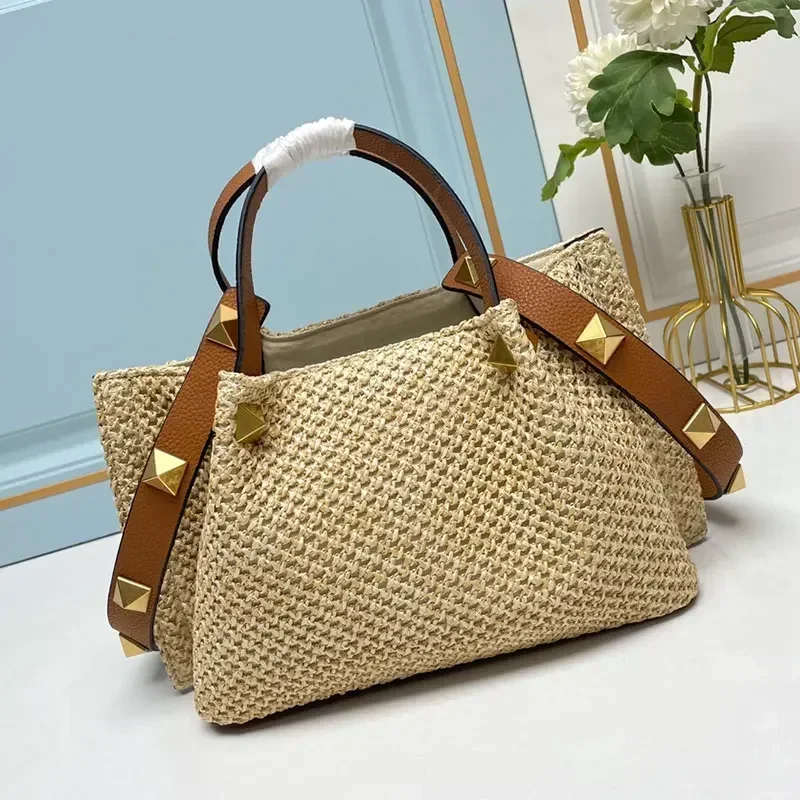 

2023 Beach Tote bag Large Capacity Shopping Travel Bag High Quality Leather Canvas Lafite Handbag Women Fashion Casual Shoulder