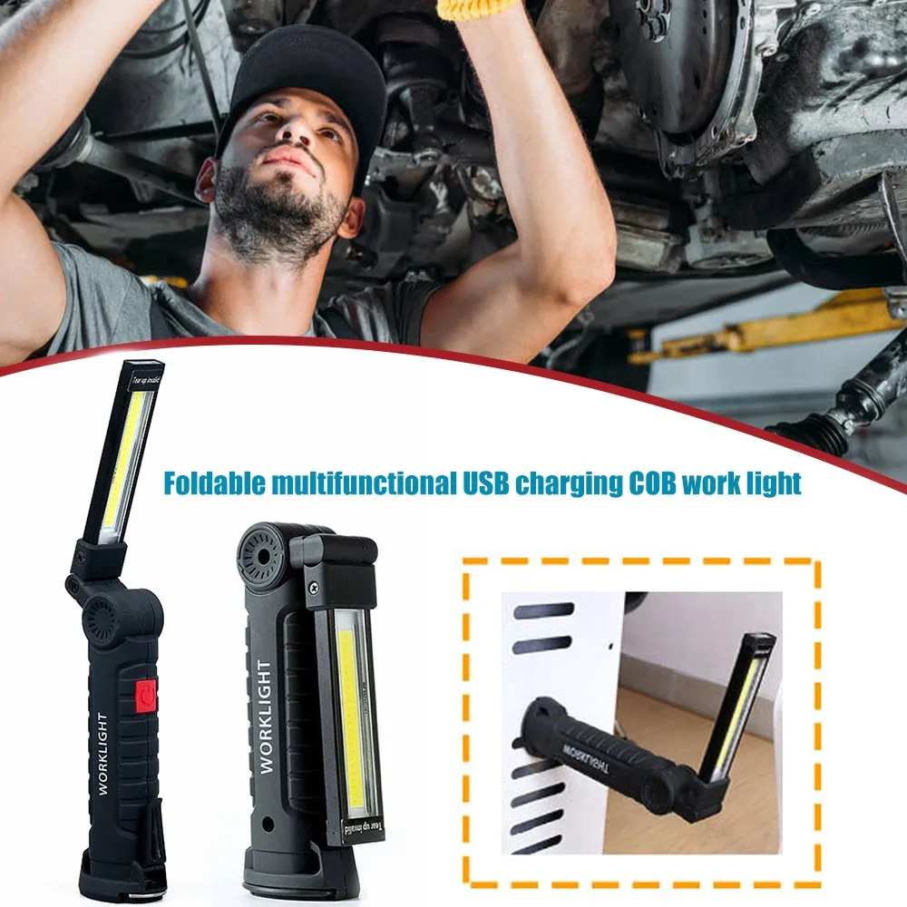 

Светодиодный тактический фонарик COB, водонепроницаемый рабочий Магнитный светильник с зарядкой от USB, Подвесная лампа для ремонта автомоби...