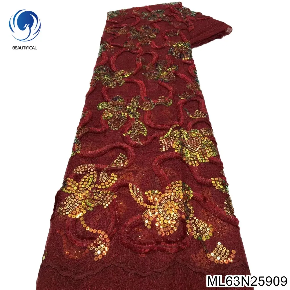 

Latest African Red Embroidery Gold Sequins Lace Fabric High Quality French Mesh Lace 2022 Nigerian Lace for Party Dress ML63N259