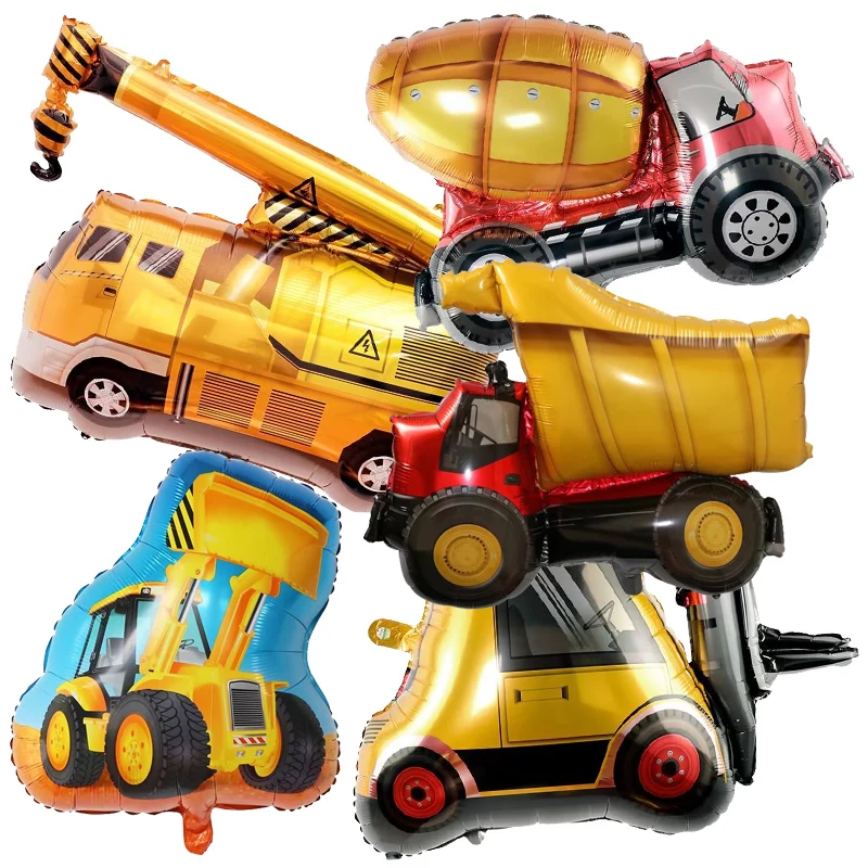 

Набор Из 5 Воздушных Шаров На Тему Строительства: Мультяшные Машинки (экскаватор, Погрузчик, Кран) Для Мальчиков