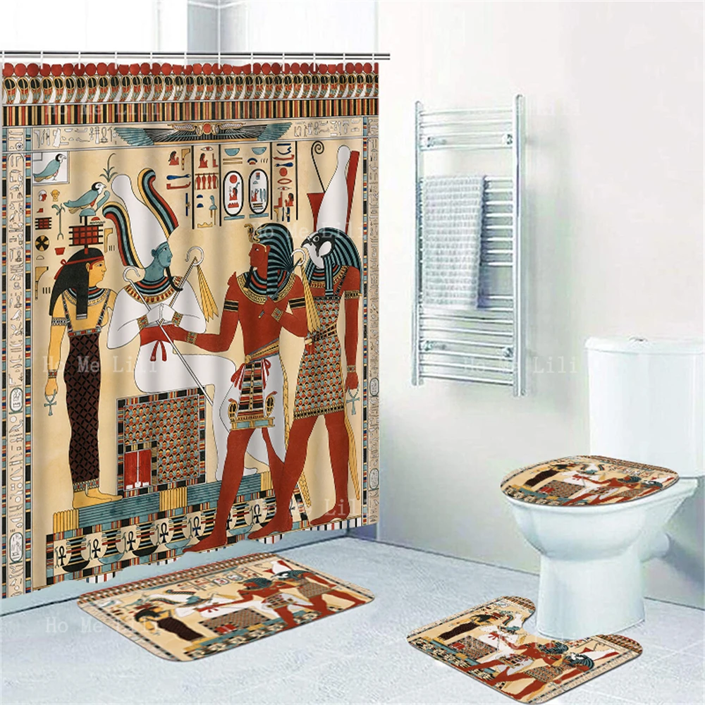 

Ancient Egyptian Egypt Goddess Pharaoh Hieroglyphics Psammuthis Tomb Historical Shower Curtain And Floor Mat Four-piece Set