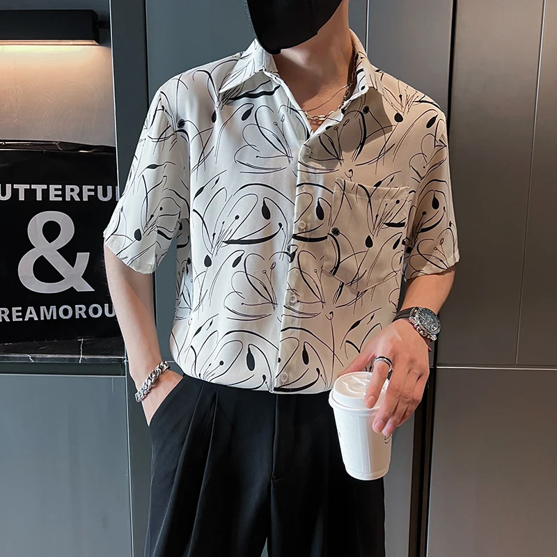 Summer Thin Printed Men's Shirts 2022 Short Sleeve Loose Casual Shirt Hip Hop Harajuku Oversized Tops Social Party Men Clothing