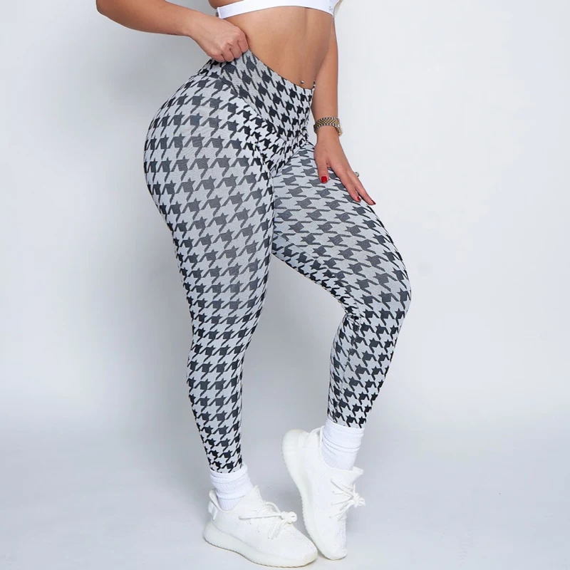 New Houndstooth Scrunch Butt Leggings High Waist Seamless Legging Stretchy Sports Legging Fitness Yoga Pants Workout Clothing