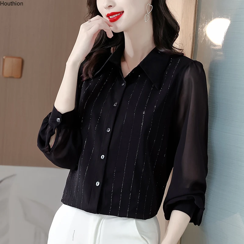 

Блузка Женская атласная свободного покроя, модная повседневная рубашка-поло с длинным рукавом, однотонный элегантный топ, одежда