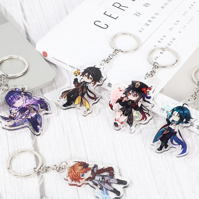 

Anime Keychain Genshin Impact Character Interlayer Key Chain Accessories Cute Bag Pendant Key Ring Fans Gift