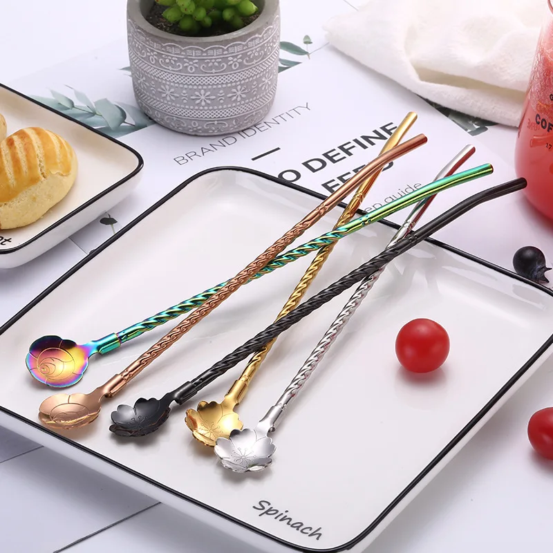 

Stainless steel straw titanium plated stainless steel color straw spoon creative milk tea drink straw