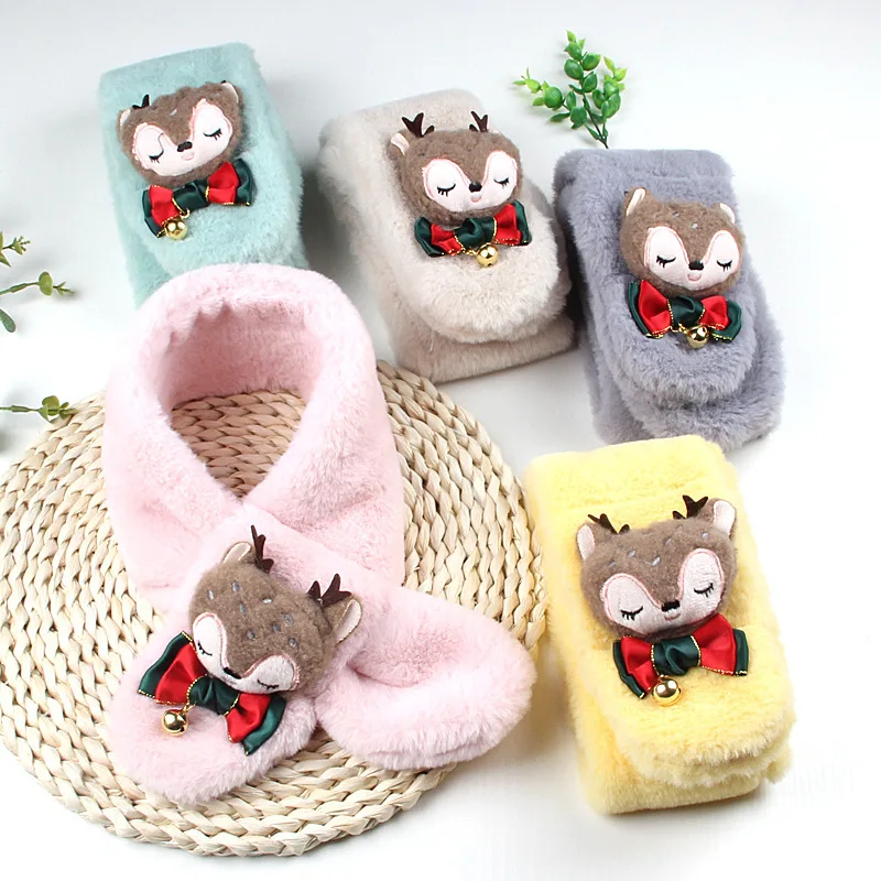 

Осенне-зимние Рождественские новые детские шарфы, милые плюшевые шарфы для мальчиков и девочек, милые теплые аксессуары, праздничные подарки для детей