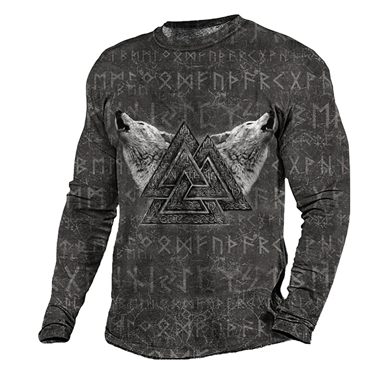 

Футболка мужская с длинным рукавом, Модный пуловер с круглым вырезом, винтажный принт, уличная одежда, весна-лето