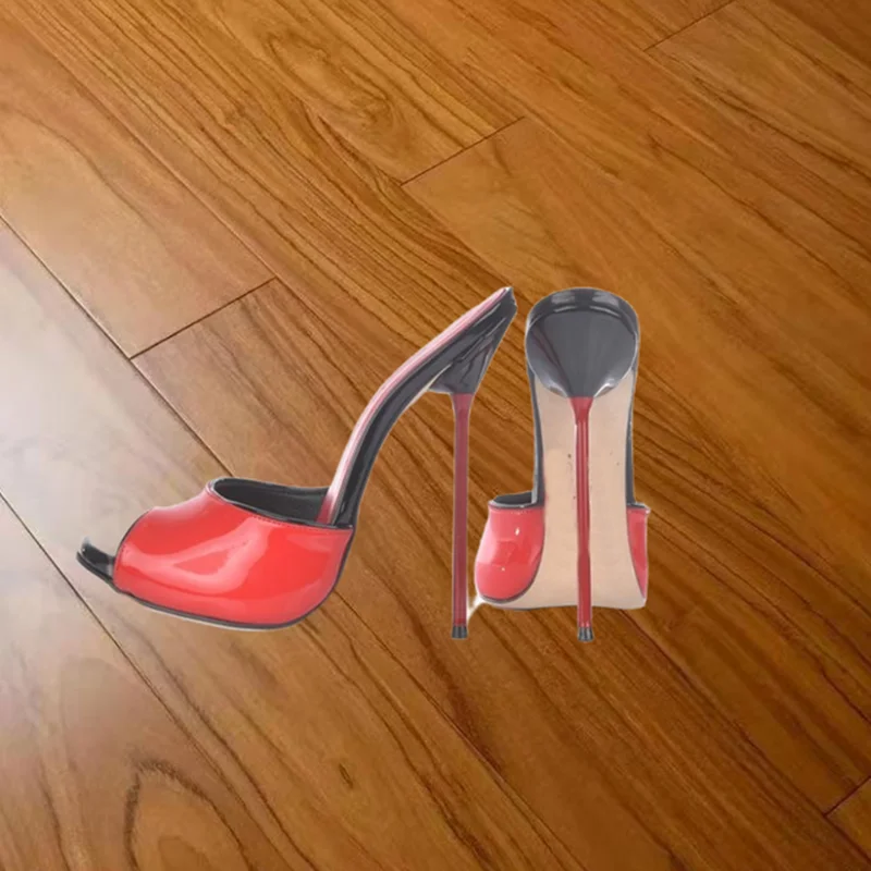 Красные сандалии без шнуровки с вырезами на тонком высоком каблуке открытым