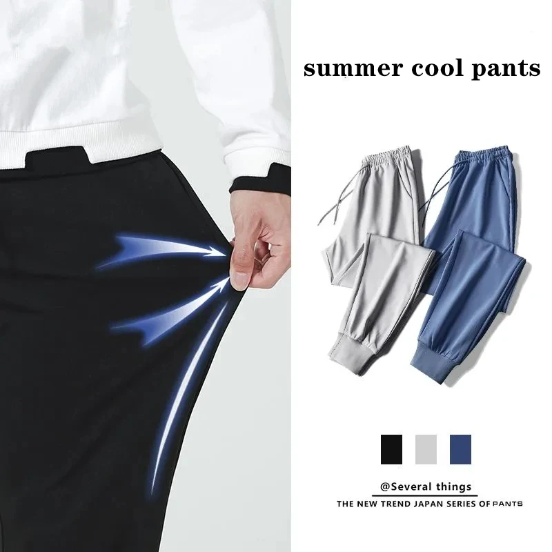 

2022 Summer New Ice Silk Cropped Pants and Ankle Pants Multicolor Trend Casual Pants Sports Summer Small Feet Full Length