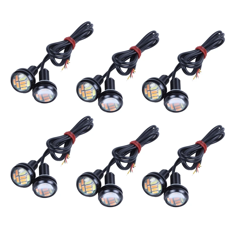 

12 Pcs 12V 23mm Dual Color Switchback 4014 12 LED DRL Eagle Eye Daytime Light