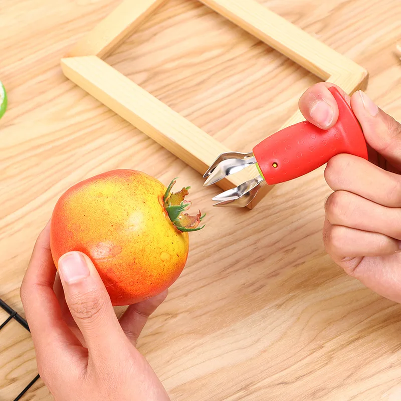 

Strawberry Hullers Metal Plastic Fruit Leaf Remover Tomato Stalks Strawberry Knife Stem Remover Gadget Kitchen Cooking Tool Hot