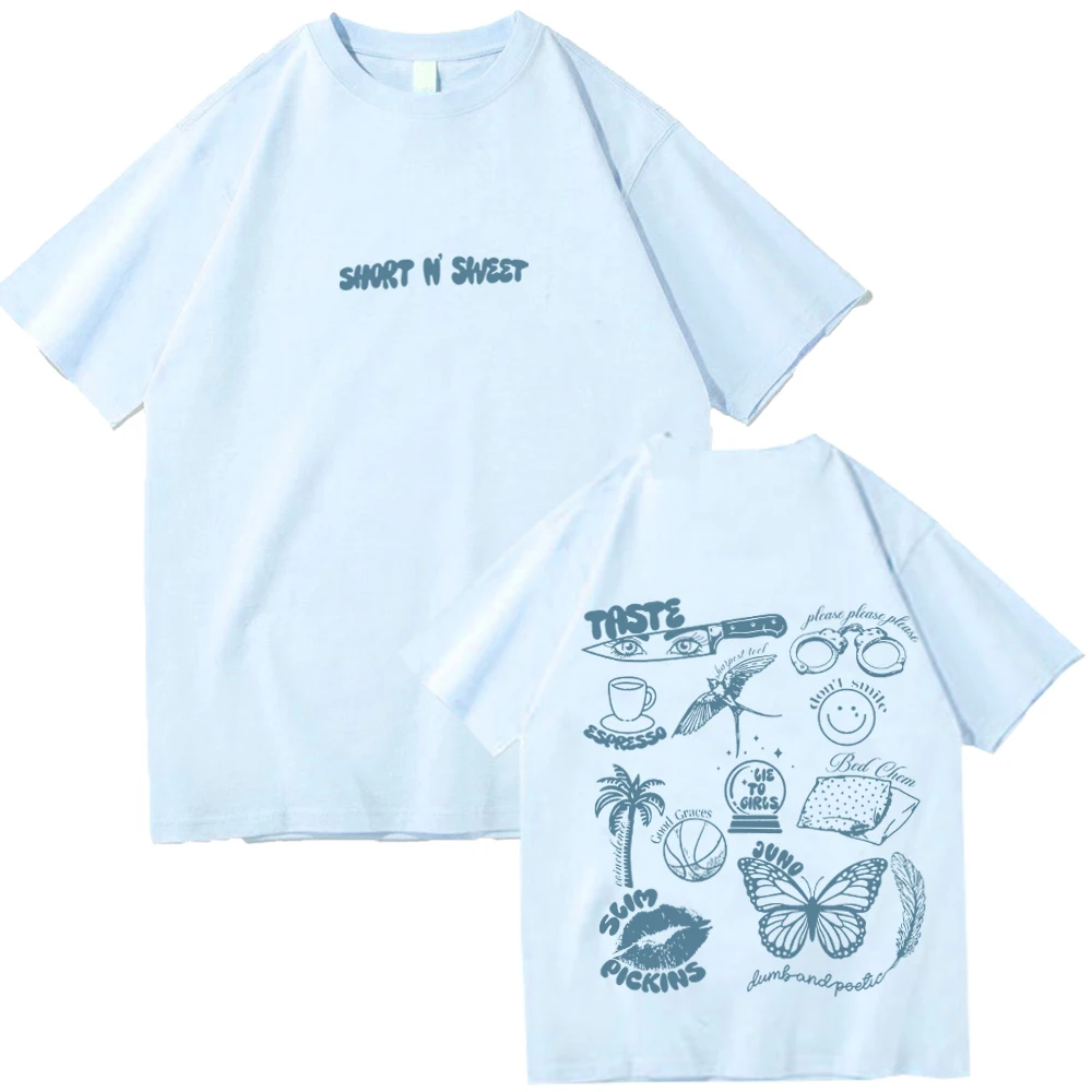 Короткие футболки Sabrina плотника милые рубашки унисекс с круглым вырезом в стиле