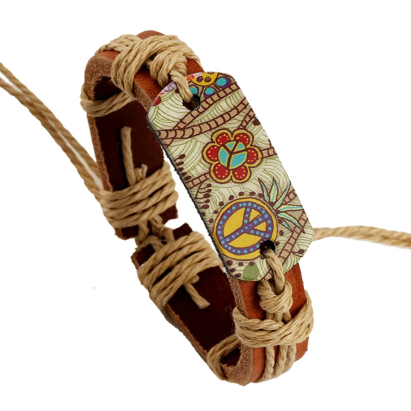 

Bohemian Braided Leather Bracelets for Women Fashion Handmade Flower Printed Bracelets Girls Friend Charm Punk Jewelry Gifts