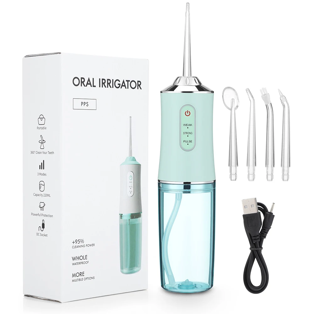 Oral Irrigator USB Rechargeable Water Flosser Portable Dental Water Jet 220ML Water Tank Waterproof Teeth Cleaner