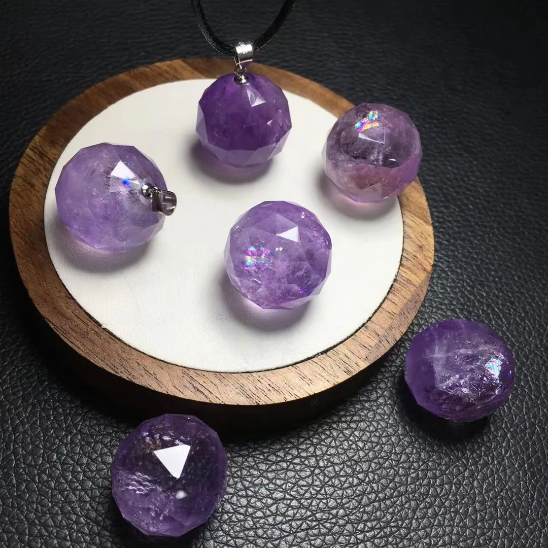 

1 Pc Fengbaowu Natural Rainbow Amethyst Faceted Sphere Pendant 925 Sterling Silver Reiki Healing Stone Jewelry Gift For Women
