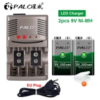 palo 9v 6f22 300mah nimh rechargeable batteries 4 slots smart battery charger 1 2v aa aaa 9v battery with led indicated light
