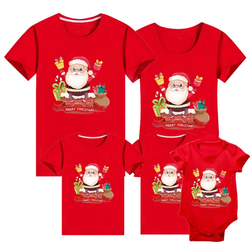 

Рождественская сочетающаяся семейная одежда с Санта-Клаусом, мамой, отцом, дочерью, сыном, Детская футболка, детский комбинезон, хлопковые т...