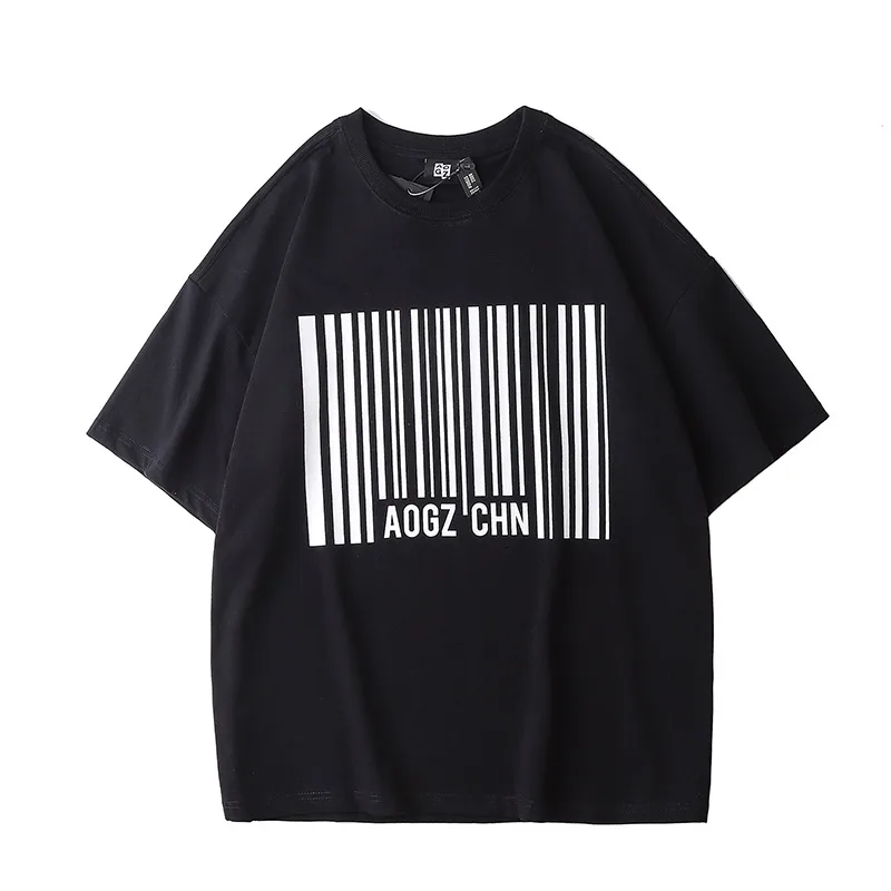 

Techwear Letter Barcode Print Black And White Casual T-Shirts Men Summer Loose Top Tee Fashion Streetwear Couple Hip Hop TShirts