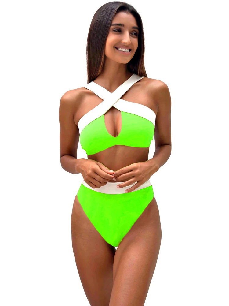 Женский раздельный купальник Раздельный с высокой талией и перекрестными