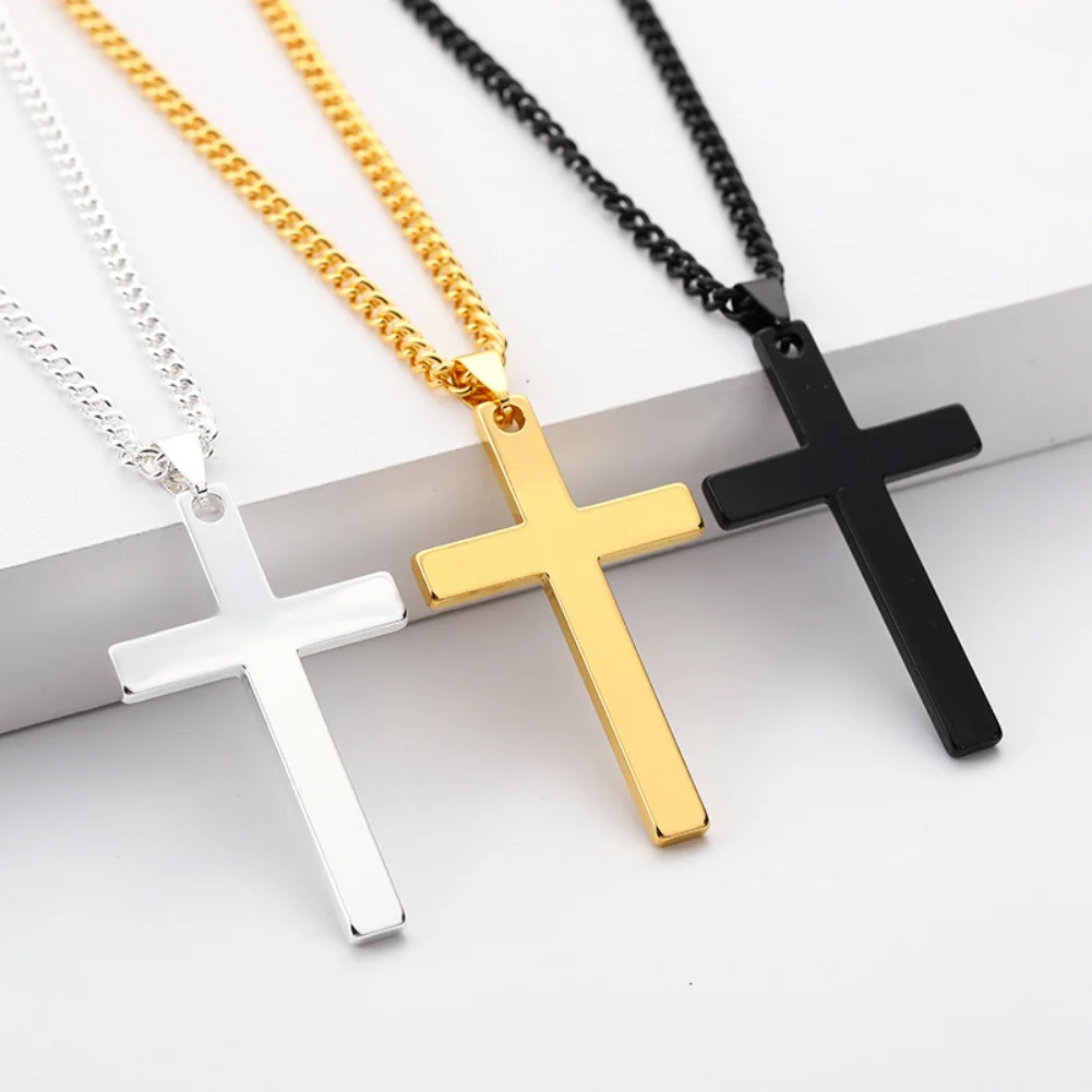 Fashion Cross Necklace Women Men Stainless Steel Christian Charm Necklace Boys Girls Punk Hip Hop Friendship Jewelry Gifts