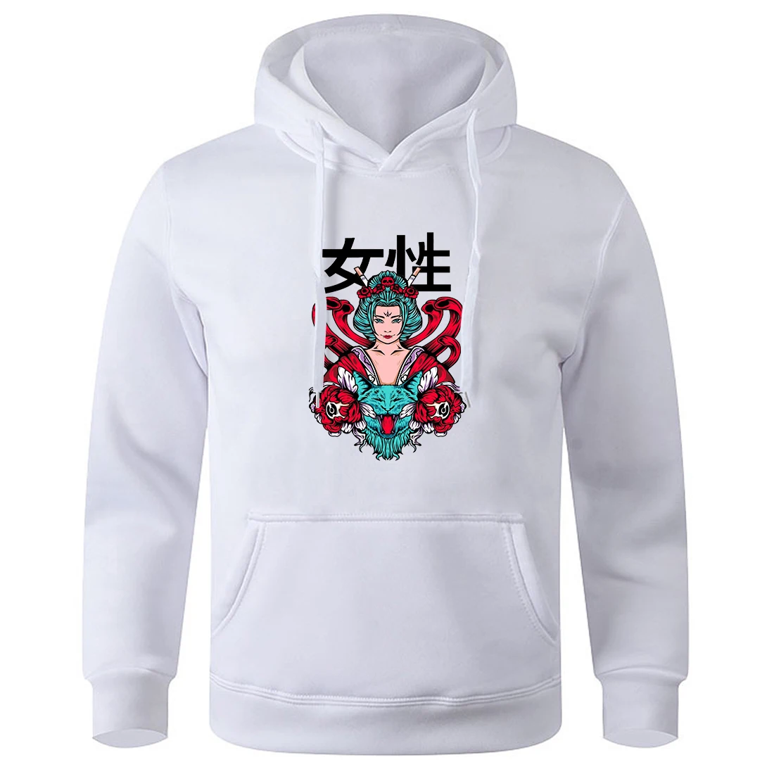 

Худи с капюшоном Geisha для мужчин и женщин, худи в японском стиле, с открытыми плечами, Уличная эстетика, свободная кофта в стиле оверсайз