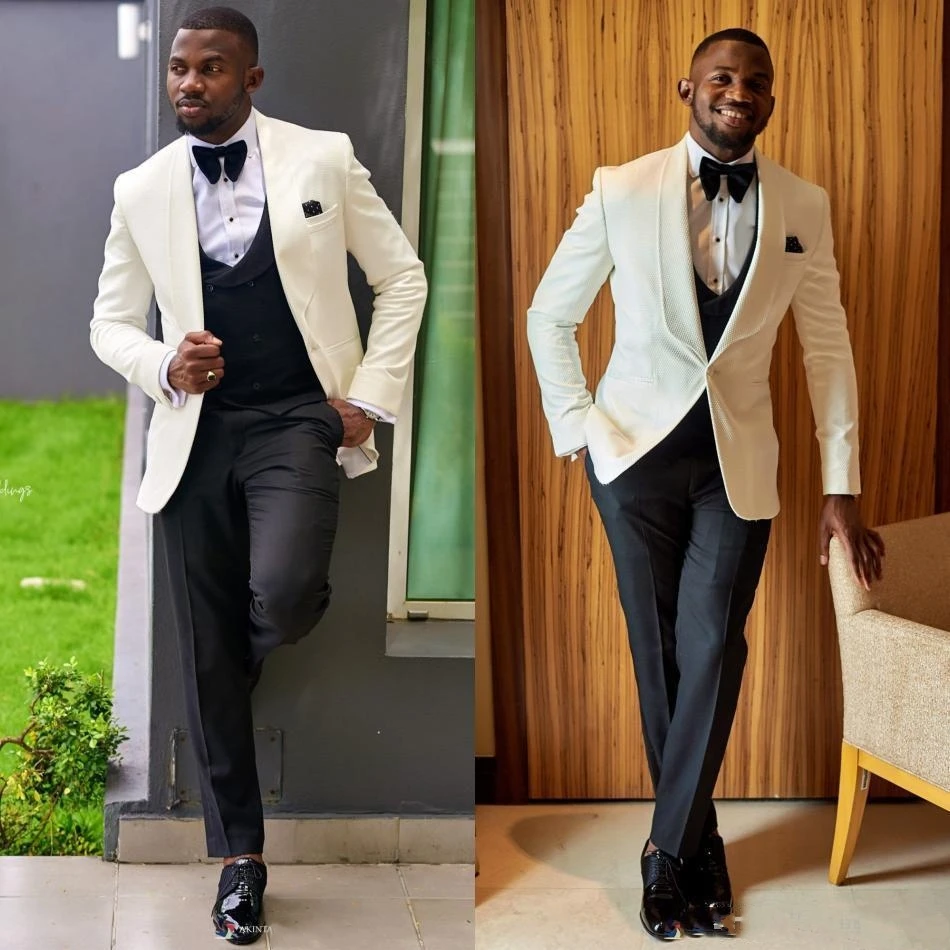 

Ivory Shawl Lapel Groom Man SuitsTuxedos Mens Wedding Dress Man Jacket Blazer Prom Dinner 3 Piece Suit(Jacket+Pants+Vest)