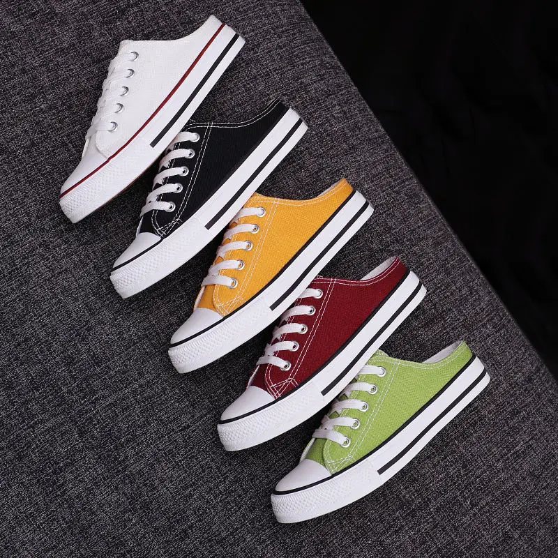 

Spring 2022 Semi Slipper White Shoes Women 'S Korean Style Students' Shoes Heel-Free Slip-On Loafers All-Match Canvas Shoes