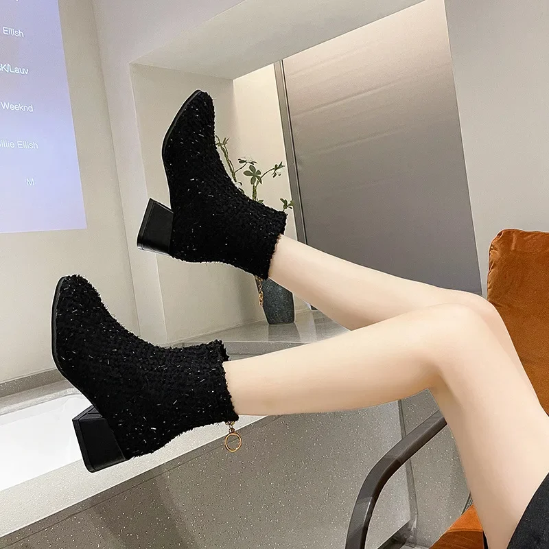 Женские полусапожки с лицом на полотенце осень-зима 2024 новинка в британском