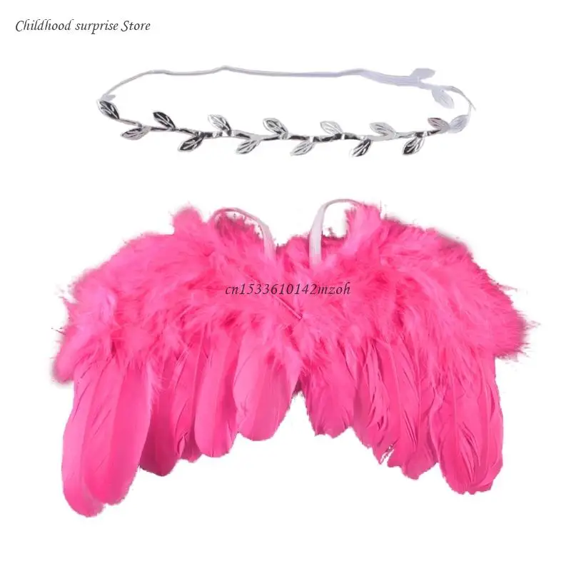 Крылья ангела с перьями реквизит для фотосессии листьями повязка на голову белая