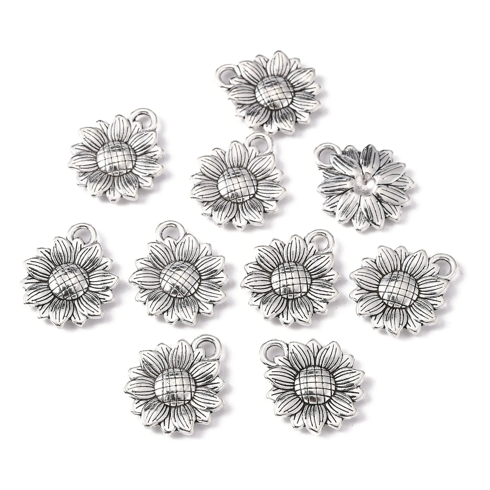 

Pandahall 50Pcs Antique Silver Color Sunflower Tibetan Style Alloy Pendants With Hole Metal Charms For Necklace Jewelry Making